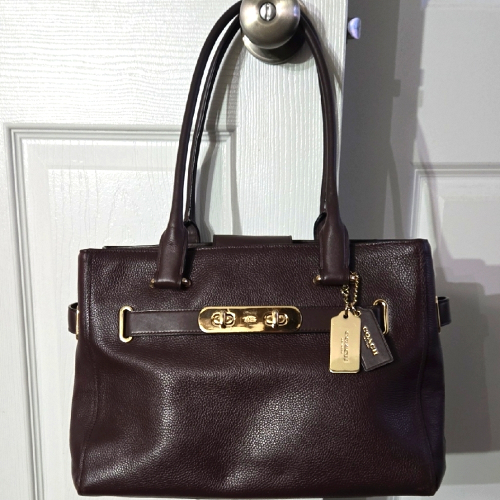 Coach Brown and Gold Satchel with Structured Design